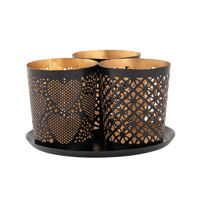Dream-Living 3-delige Kaarsenhouder Set zwart goud