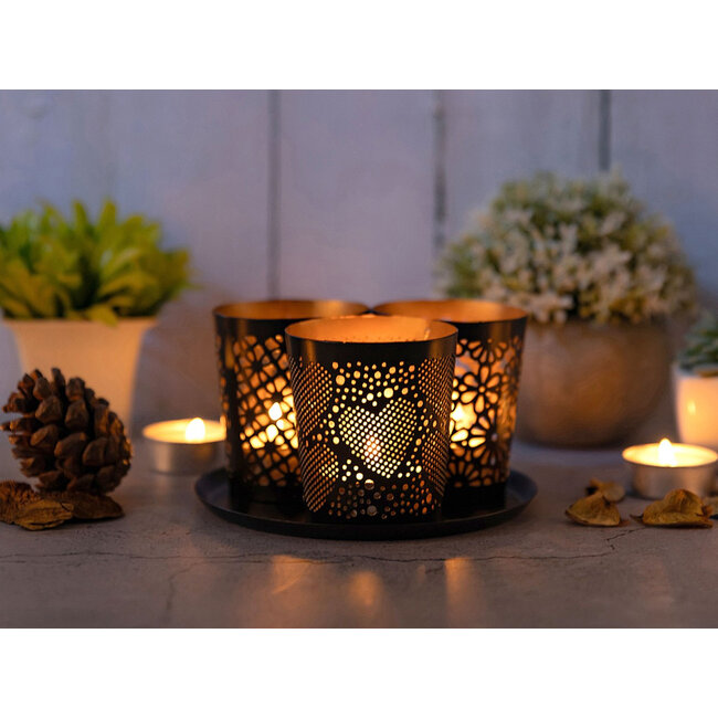 Dream-Living 3-delige Kaarsenhouder Set zwart goud
