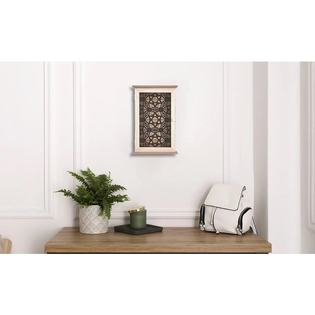 Dream-Living Houten Sleutelkast zwarte bloemen 30x20x5cm