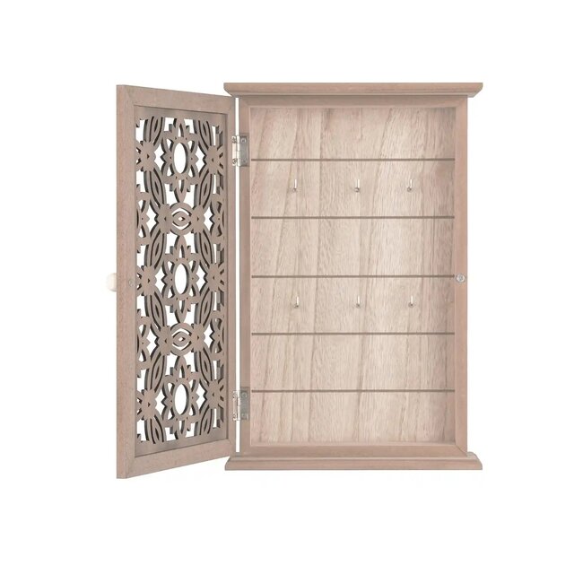 Dream-Living Houten Sleutelkast zwarte bloemen 30x20x5cm