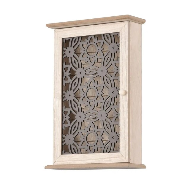 Dream-Living Houten Sleutelkast zwarte bloemen 30x20x5cm