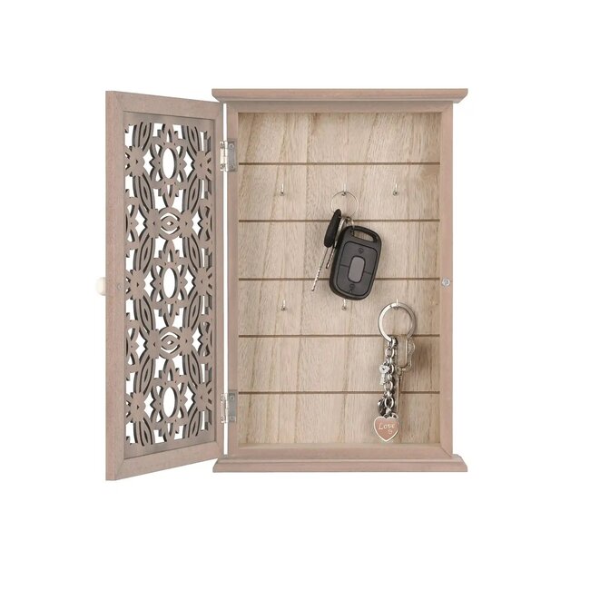 Dream-Living Houten Sleutelkast zwarte bloemen 30x20x5cm