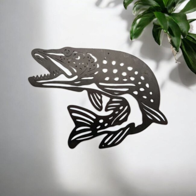 Siermetaal Tuindecoratie vis snoek | 40.7 cm x 29.2 cm