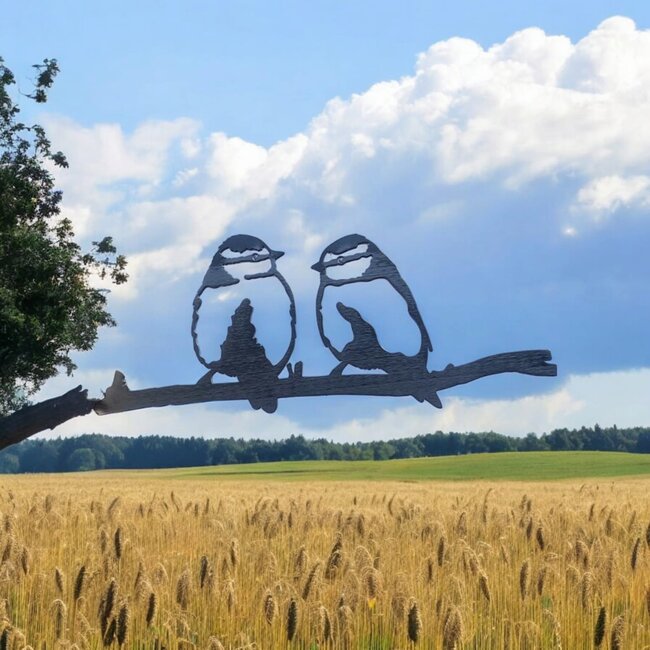 Siermetaal Tuindecoratie twee pimpelmezen | 28.5 cm x 12.0 cm