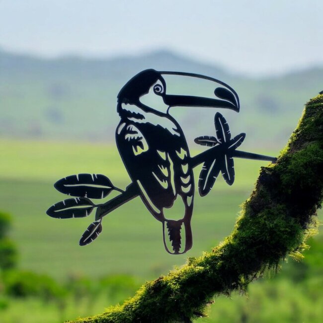 Siermetaal Tuindecoratie toekan op tak | 25.0 cm x 20.4 cm