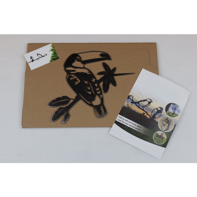 Siermetaal Tuindecoratie toekan op tak | 25.0 cm x 20.4 cm