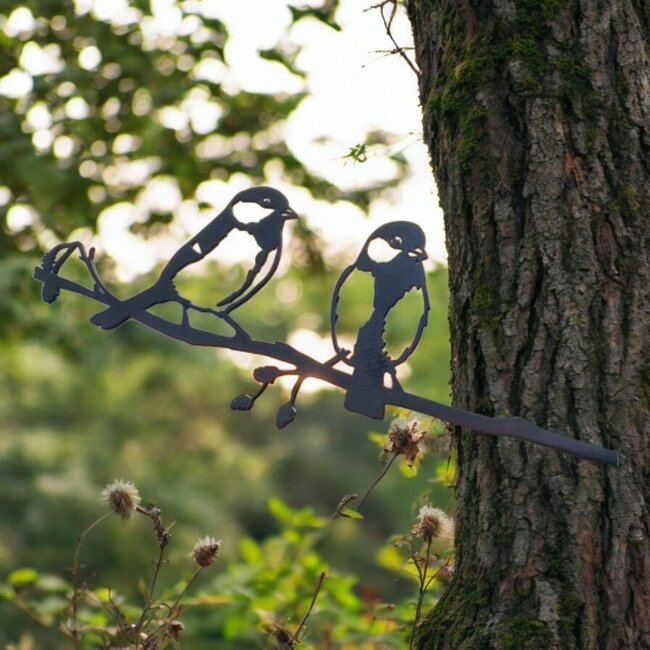 Siermetaal Tuindecoratie twee koolmezen | 29.0 cm 11.0 cm