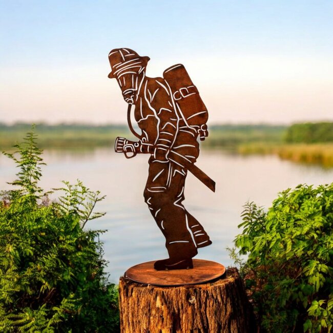 Dream-Living Handgemaakte Brandweerman  roest  20 cm tuin - graf -herinnering