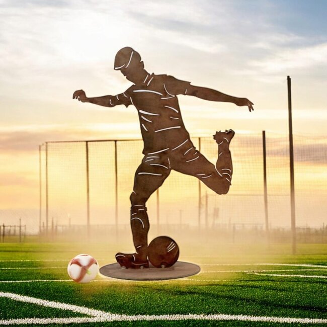 Dream-Living Handgemaakte voetballer roest  40 cm tuin - Cadeau - Decoratie-herinnering