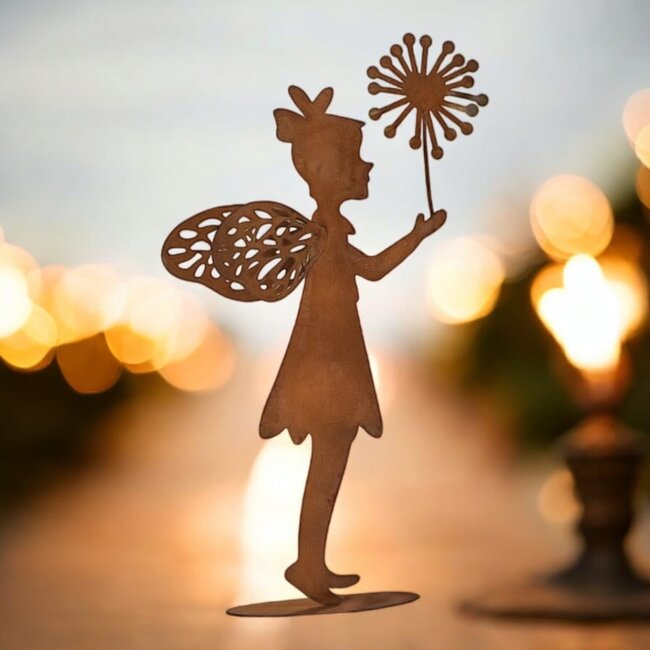 Dream-Living Fee roest metaal met paardebloem 28 cm hoog