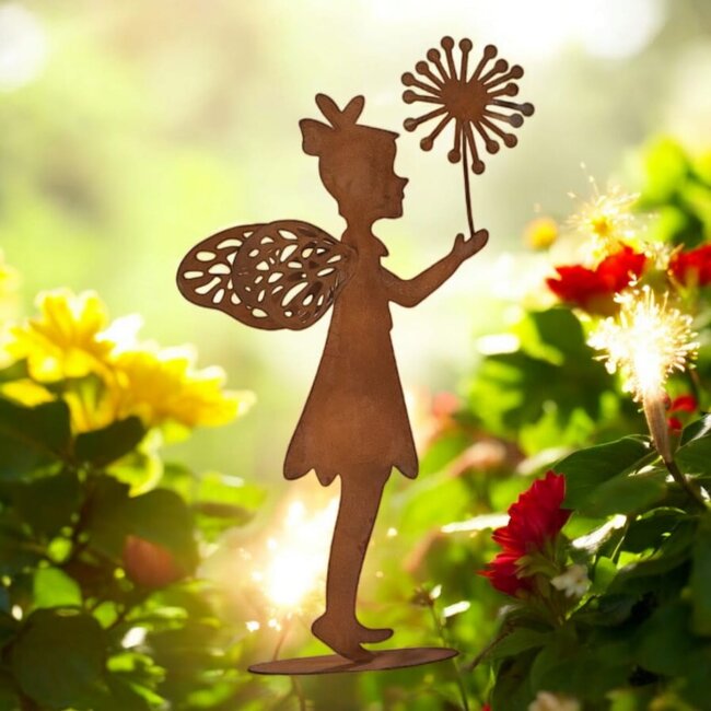 Dream-Living Fee roest metaal met paardebloem 28 cm hoog