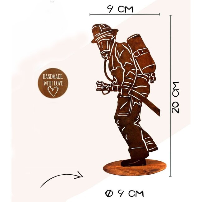 Dream-Living Handgemaakte Brandweerman  roest  20 cm tuin - graf -herinnering