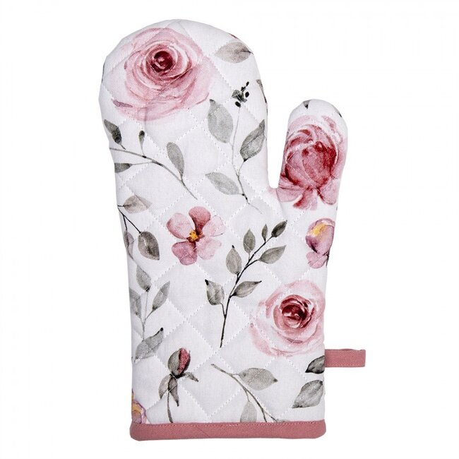 Clayre & Eef 2x Ovenhandschoen roze rozen 16x30 cm