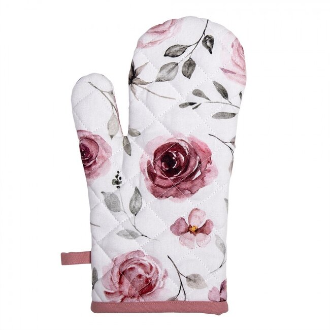 Clayre & Eef 2x Ovenhandschoen roze rozen 16x30 cm