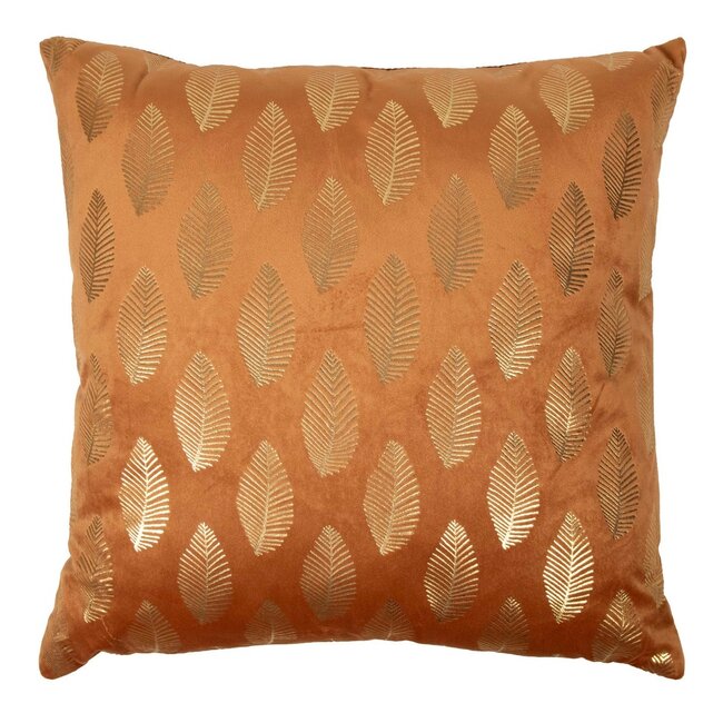 Linen & More Cushion velvet rust print leaf gold 45 x 45 cm