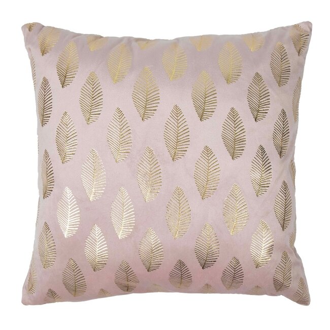 Linen & More Cushion velvet soft pink print leaf gold 45 x 45 cm