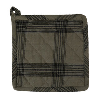 Linen & More Black Check Pannenlap Onderzetter sage 20x20cm