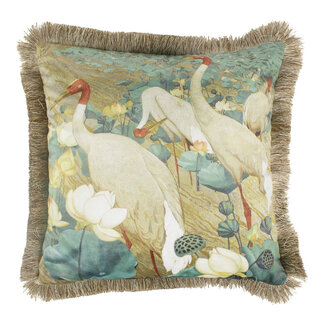 Mars & More kussen fluweel witte kraanvogels gouden franjes 45x45cm*