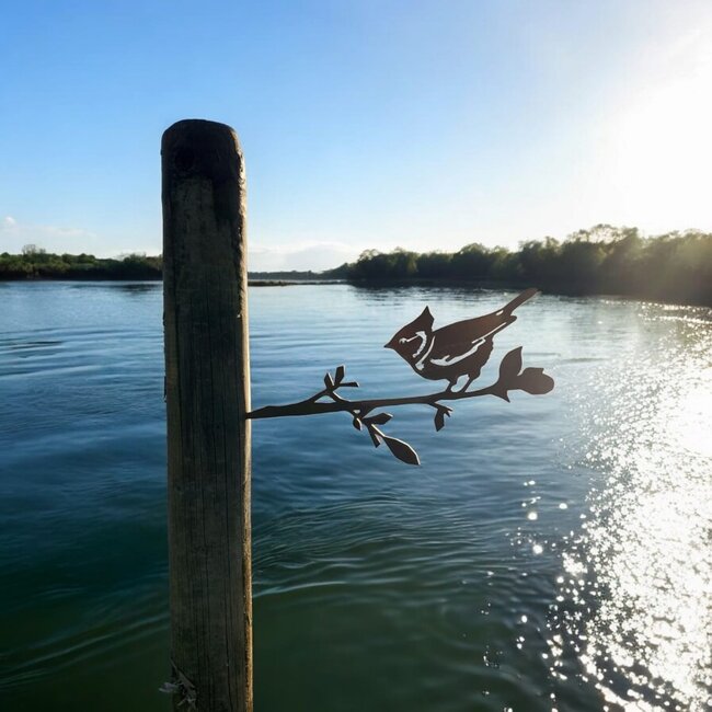 Siermetaal Tuindecoratie kuifmees op boomtak|  31.0 cm x 15.0 cm