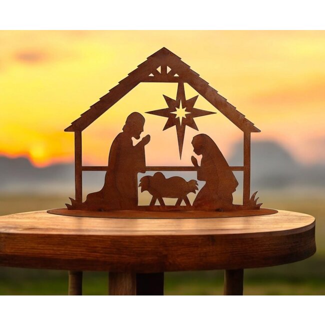 Dream-Living Handgemaakte Rustieke Metalen Kerststal  40X28X10 cm
