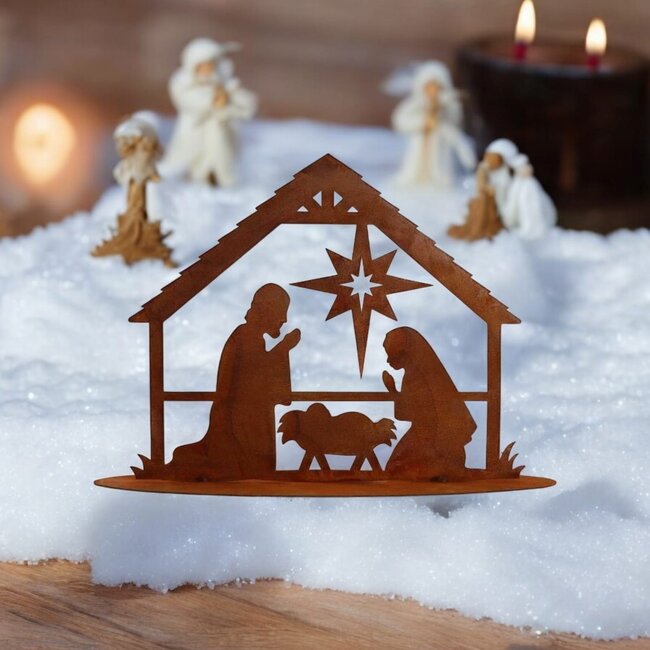 Dream-Living Handgemaakte Rustieke Metalen Kerststal  40X28X10 cm