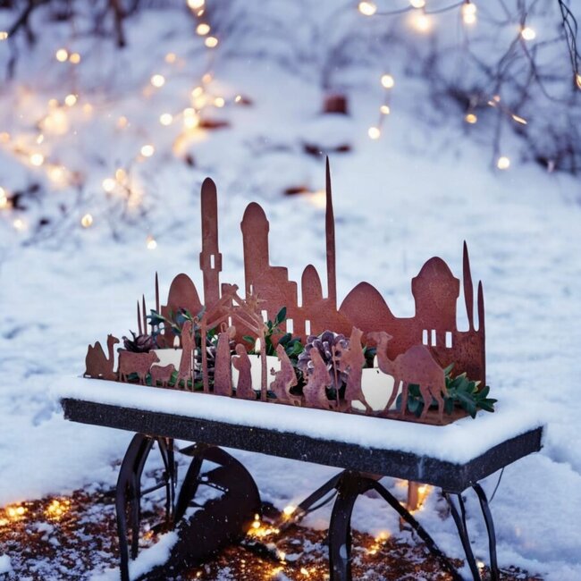 Dream-Living Handgemaakte kerststal-kandelaar- Bethlehem skyline 66x34cm