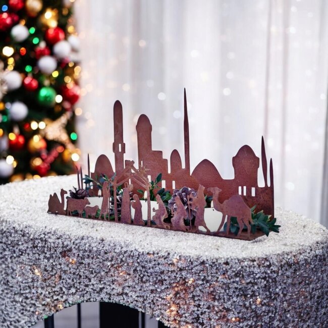 Dream-Living Handgemaakte kerststal-kandelaar- Bethlehem skyline 66x34cm