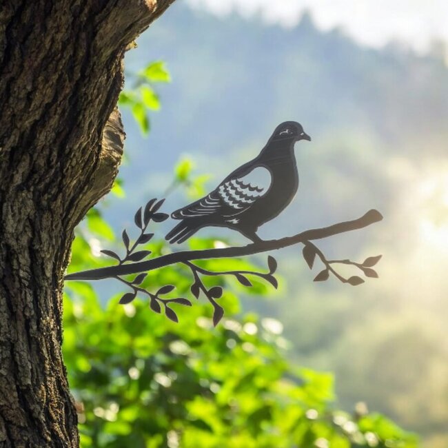 Siermetaal Tuindecoratie duif op een tak | 32.5 cm x 21.1 cm