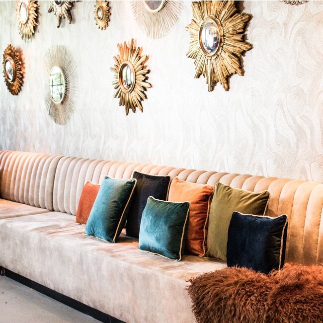 Mars en More Fluwelen sierkussen goud petrol 35x45cm