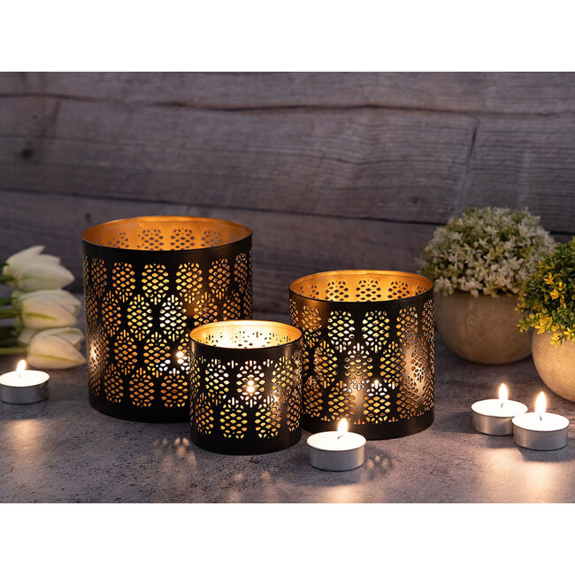 Dream-Living Set van 3 Oosterse Kandelaren - Zwart & Goud - Theelichthouders