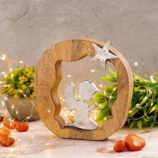 Dream-Living Decoratieve Engel - 20x20x3 cm - Mango Hout