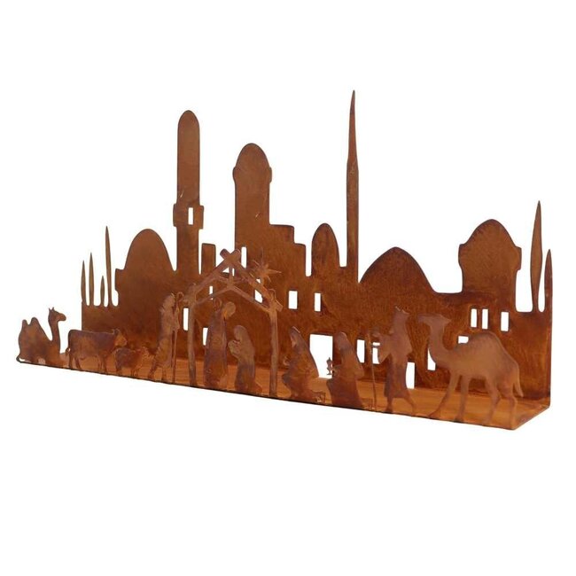 Dream-Living Handgemaakte kerststal-kandelaar- Bethlehem skyline  33x17cm