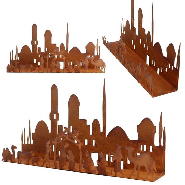 Dream-Living Handgemaakte kerststal-kandelaar- Bethlehem skyline  33x17cm