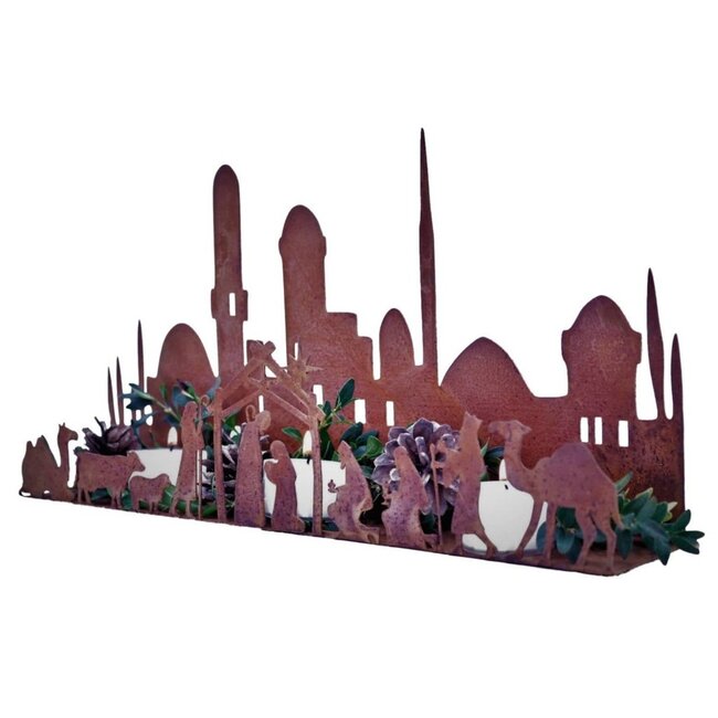 Dream-Living Handgemaakte kerststal-kandelaar- Bethlehem skyline  33x17cm
