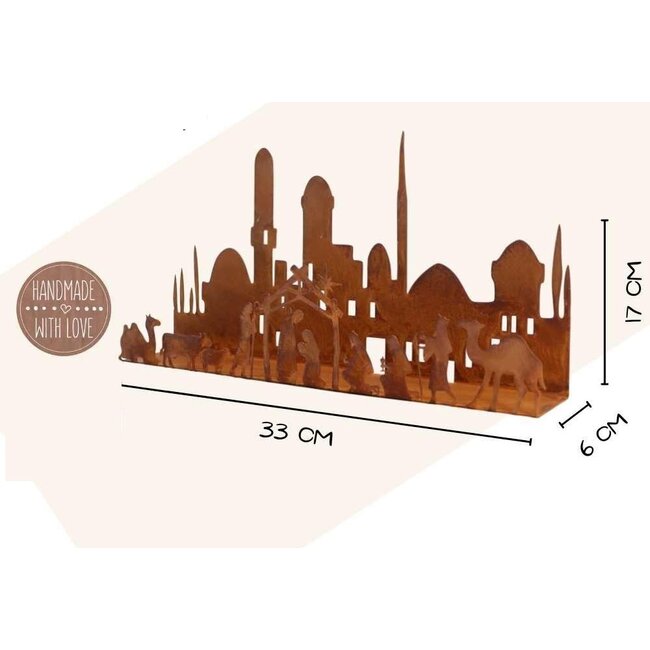 Dream-Living Handgemaakte kerststal-kandelaar- Bethlehem skyline  33x17cm