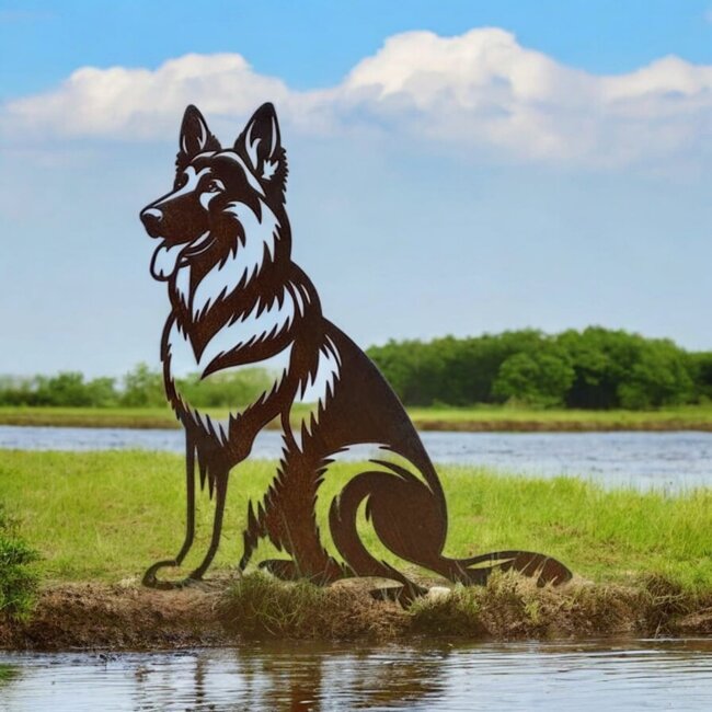 Siermetaal Tuindecoratie herdershond levensgroot | 85.9 cm x 60.6 cm