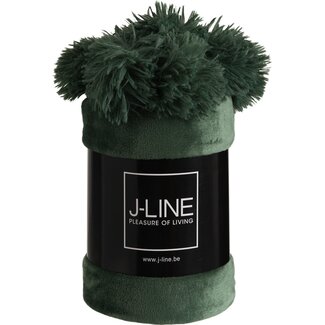 J-Line Plaid Pompom  Donkergroen  130x170cm
