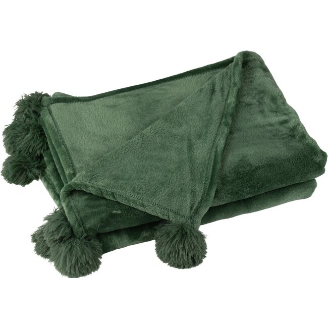 J-Line Plaid Pompom  Donkergroen  130x170cm