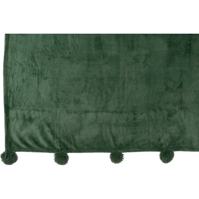 J-Line Plaid Pompom  Donkergroen  130x170cm