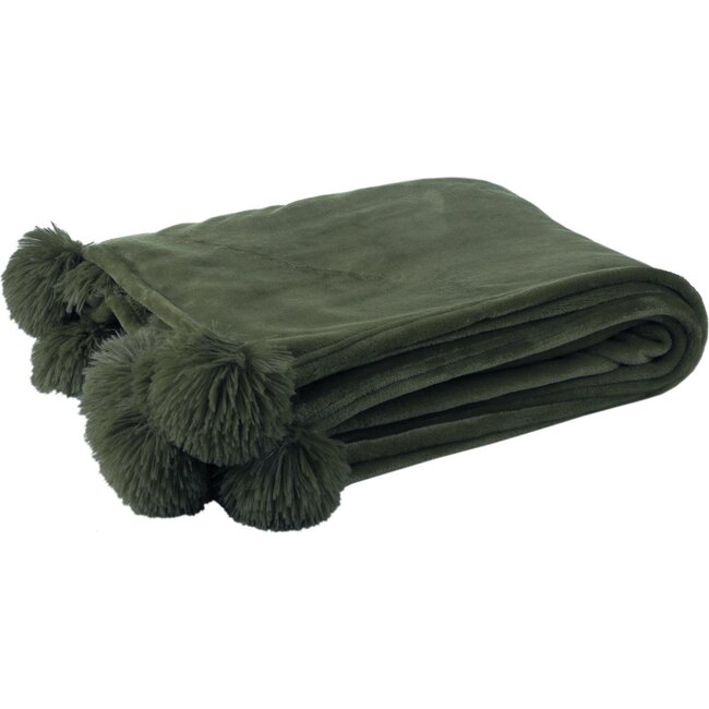 J-Line Plaid Pompom  Donkergroen  130x170cm