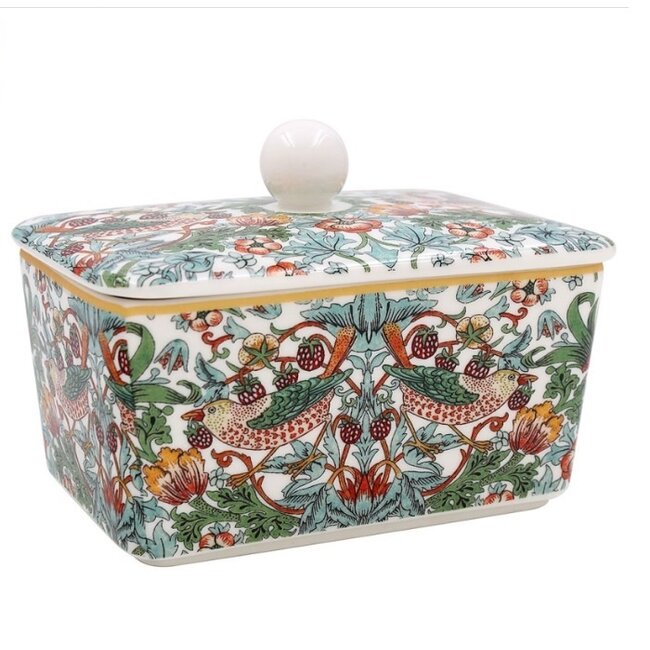 William Morris Botervloot Strawberry Thief groen porselein -15x10x10cm