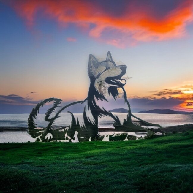 Siermetaal Tuindecoratie metalen witte herder 74 cm