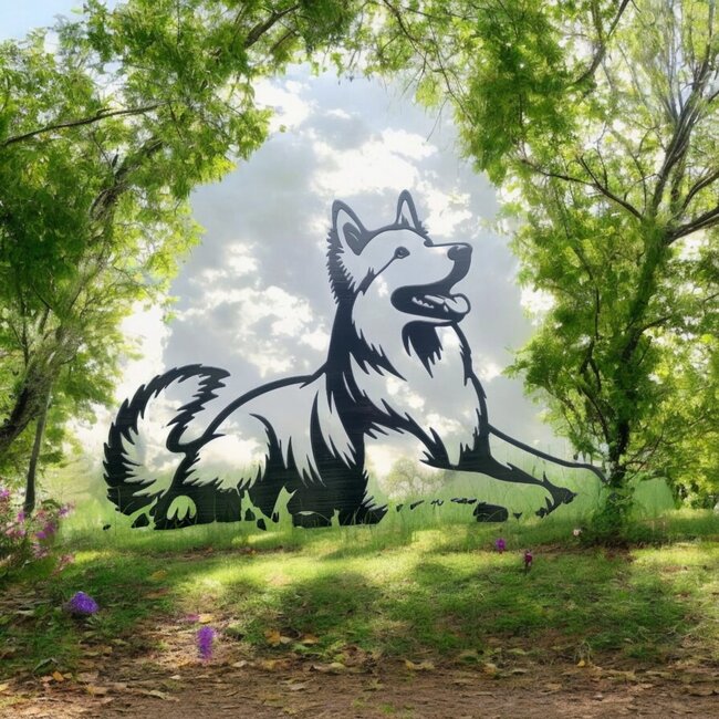 Siermetaal Tuindecoratie metalen witte herder 74 cm