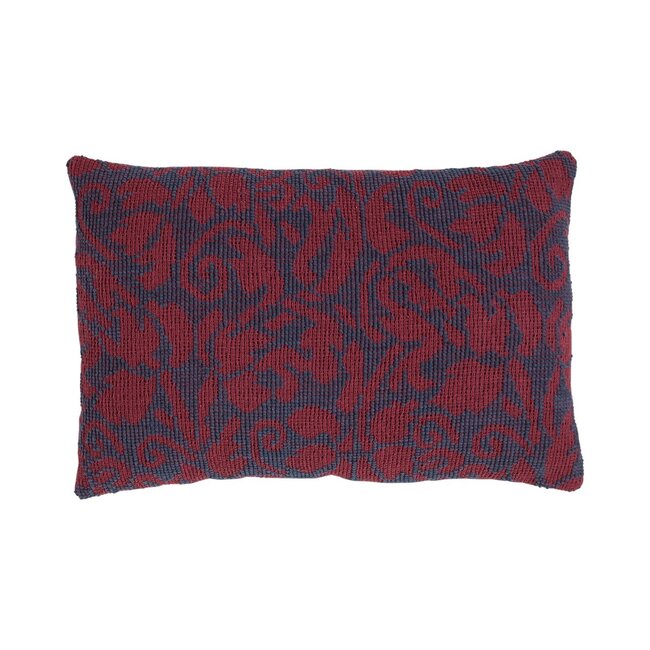 Linen en More Bloemen Jacquard kussen bordeaux blauw 40x60cm