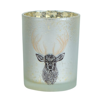 Mars en More glazen windlicht hert goud gewei medium 12cm