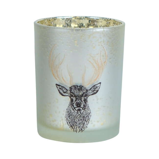 Mars en More glazen windlicht hert goud gewei medium 12cm