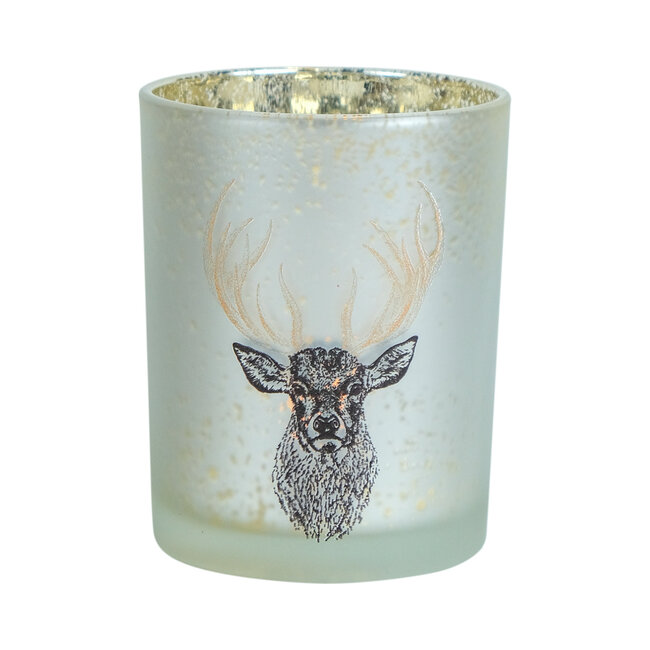 Mars en More glazen windlicht hert goud gewei medium 12cm