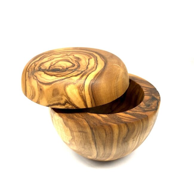 Dream-Living Zoutdoos met deksel inclusief zoutschep, olijfhout