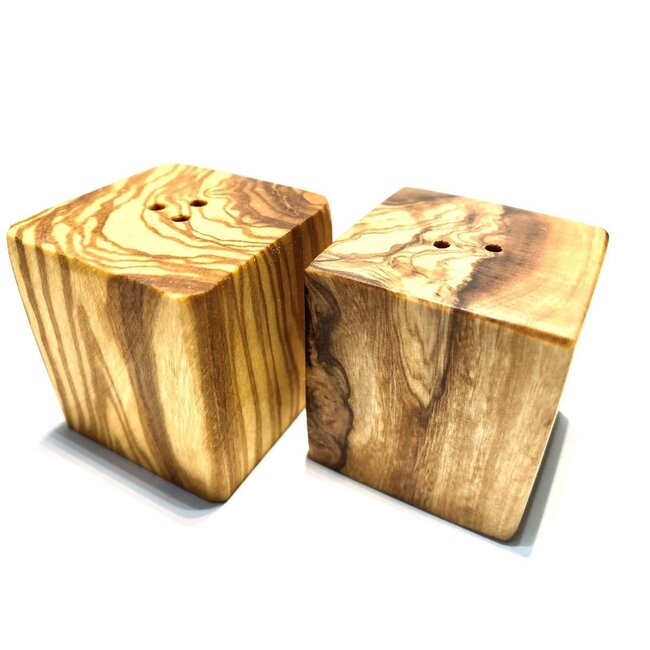 Dream-Living Set van 2 peper- en zoutvaatjes CUBE van olijfhout