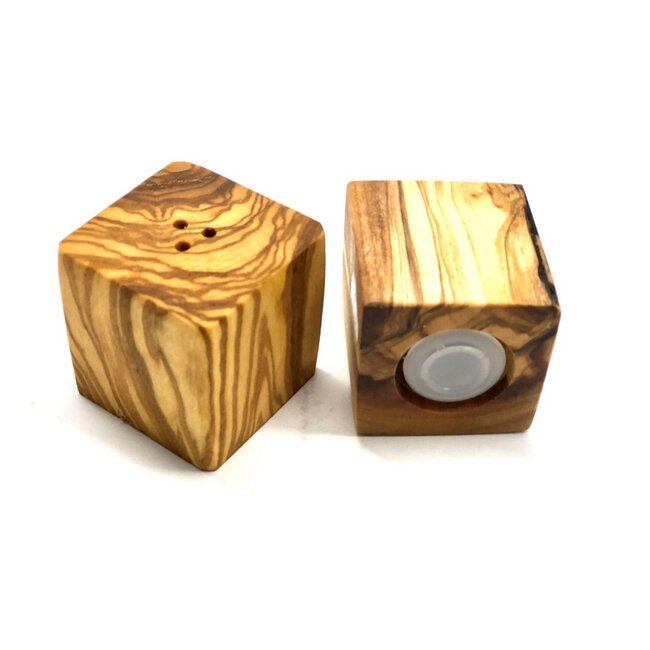 Dream-Living Set van 2 peper- en zoutvaatjes CUBE van olijfhout